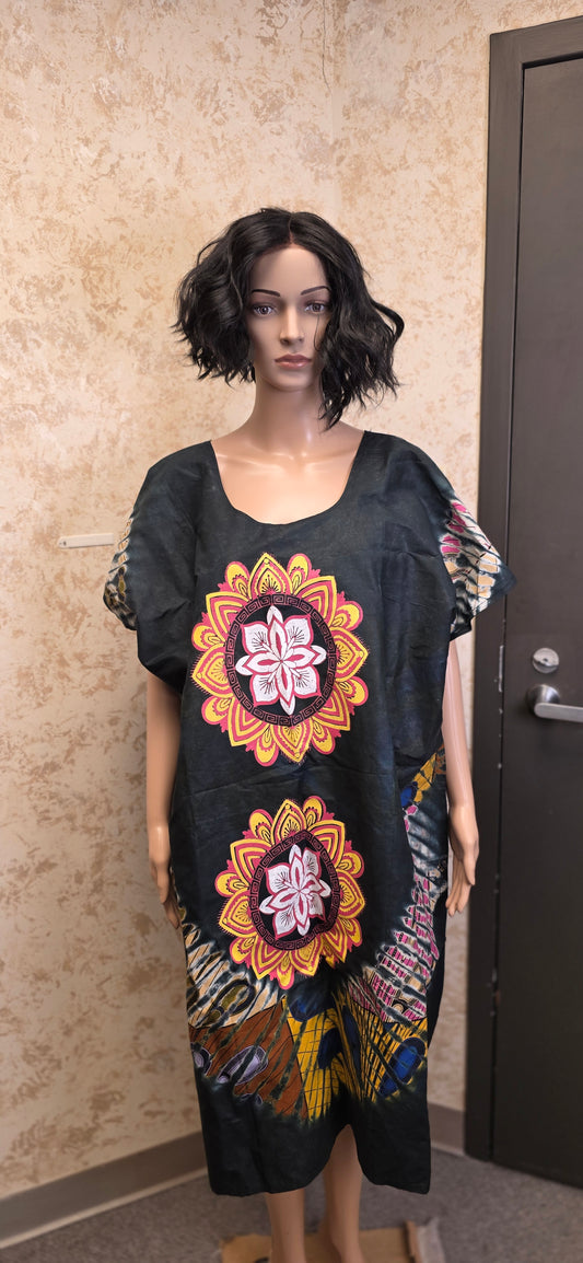 Black Floral Motif African Boubou Gown