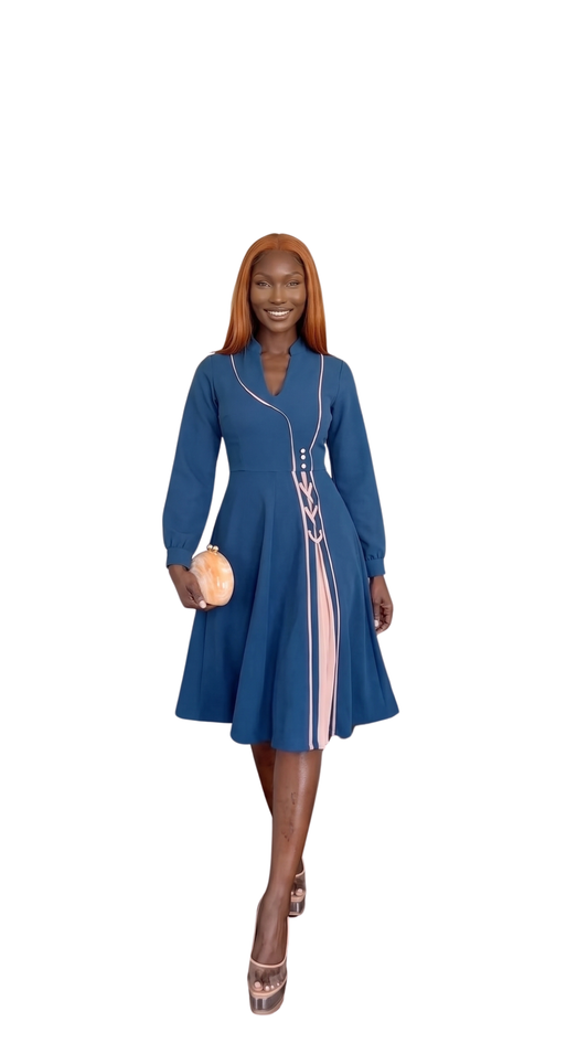 Midnight Navy Contrast Detail Dress