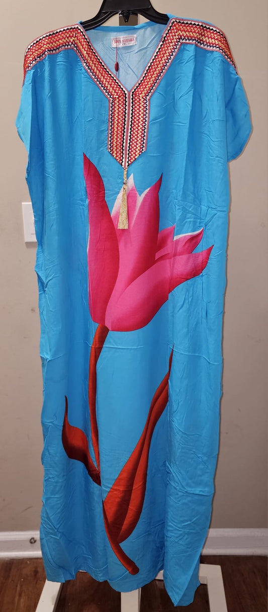 Floral Print Short Sleeve Kaftan Dress