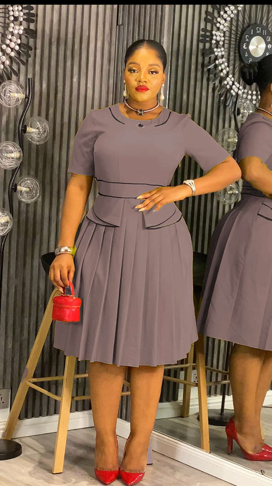 Charcoal Pleated Peplum Dress