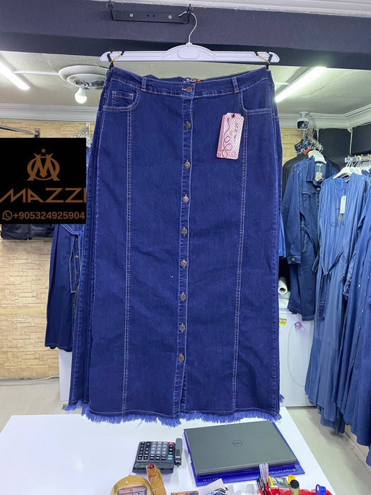 Classic Button‑Front Denim Midi Skirt