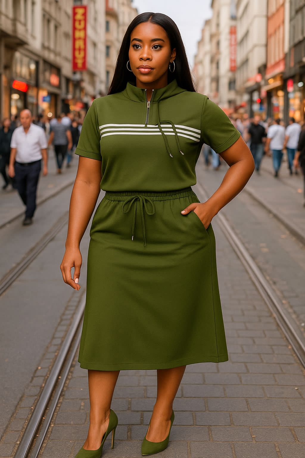 Olive Sporty Mini Polo Dress Set