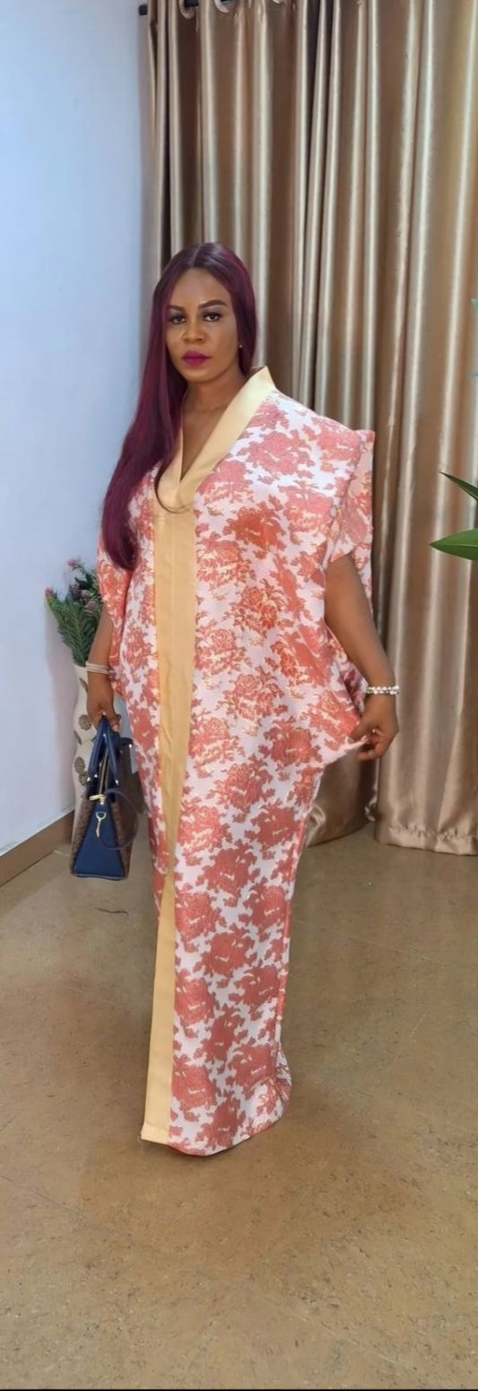 Sophisticated Peach Brocade Long Bubu Dress