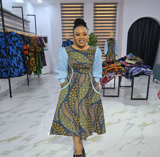 Royal Bloom Midi Ankara Dress
