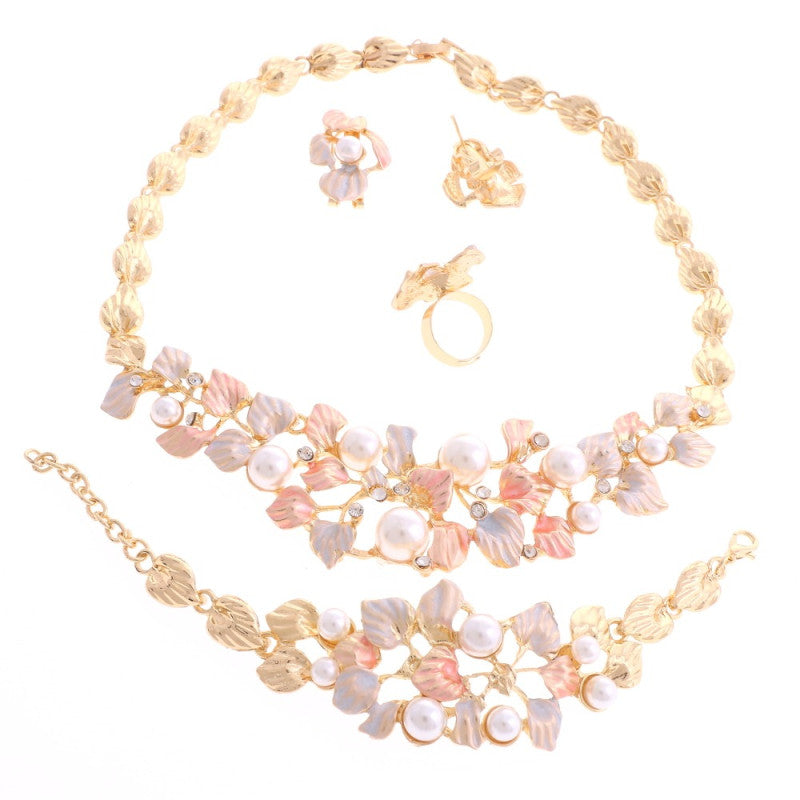 Plated Tone Metal Pearl Jewelry Set