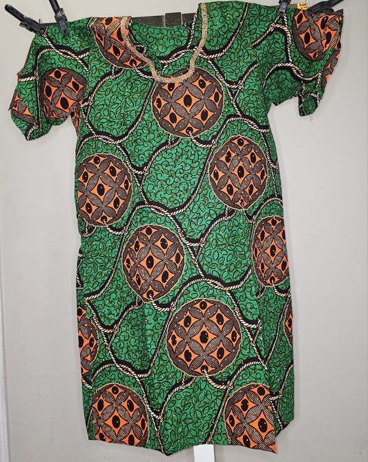 Green Ankara Print Short Sleeve Dress