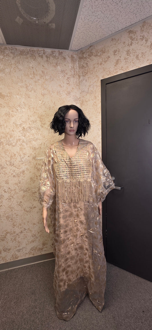 Sheer Gold Embellished Maxi Dress