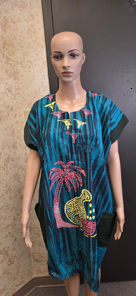 Teal Oasis African Art Boubou Gown