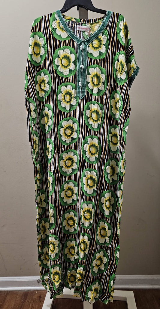 Green Short Sleeve Floral Print Colorful Boubou Dress