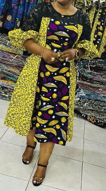 Mix and Match Ankara With Lace Shoulder Dress