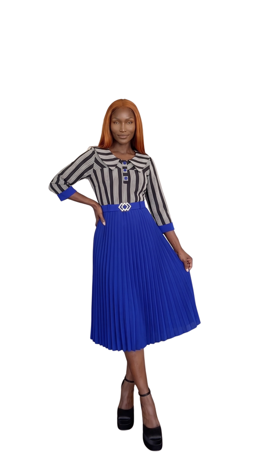 Pleated Skirt Sleeve Button Dress