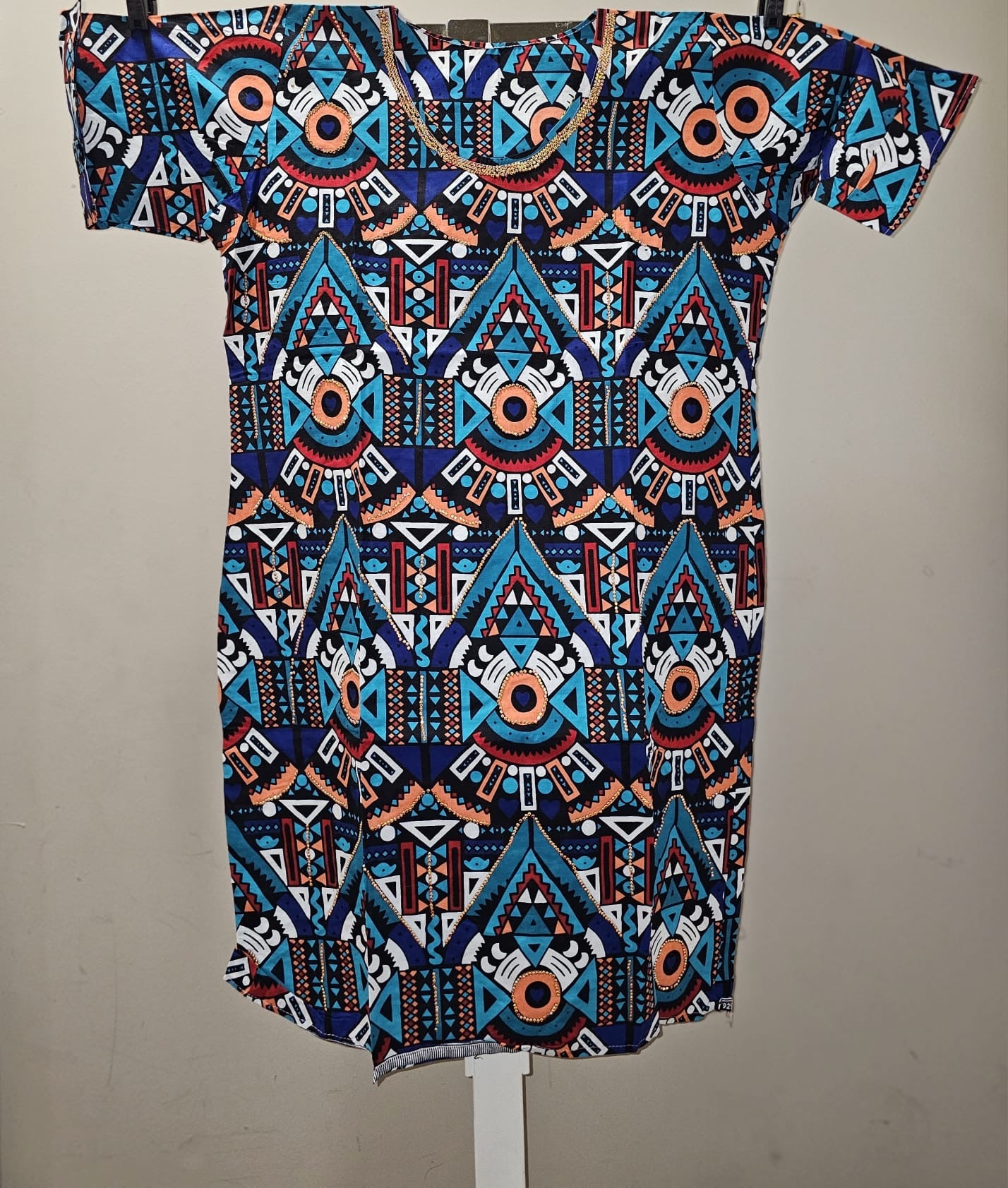 Round Neck Short Sleeve Ankara Dress