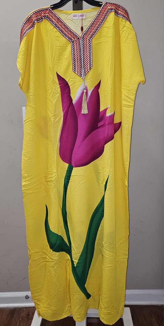 Floral Print Short Sleeve Kaftan Dress