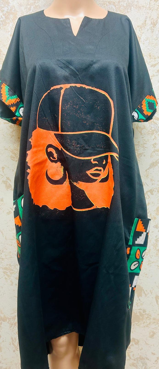Short Printed Black Kampala (Adire) Dress