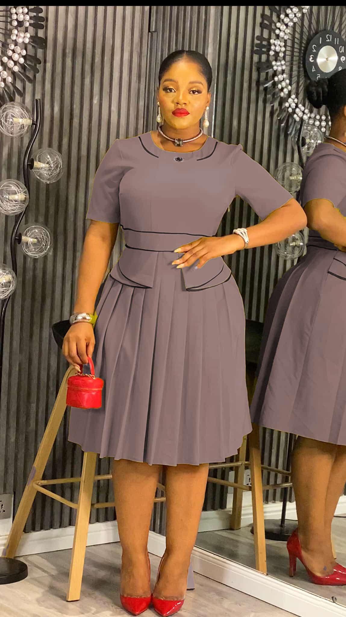 Charcoal Pleated Peplum Dress