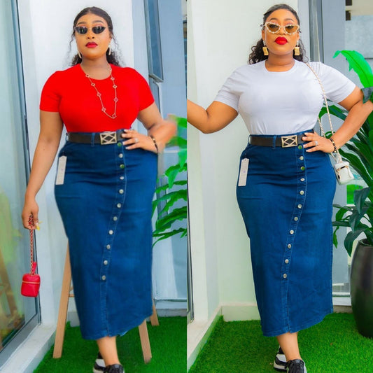 Denim Button-Down Skirt Set