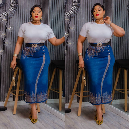Royal Beaded Denim Skirt