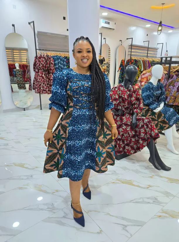 Blue Blossom Fit & Flair Ankara Dress