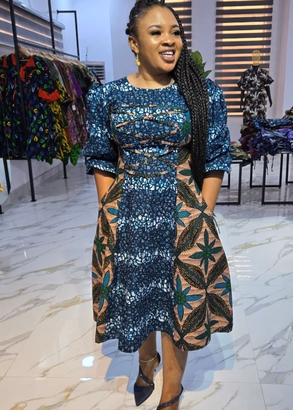 Blue Blossom Fit & Flair Ankara Dress