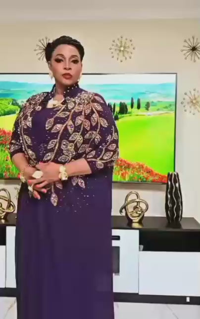 Elegance in Midnight Purple Cape Dress