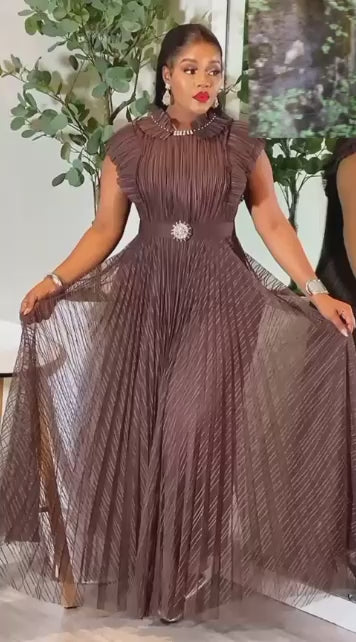 Royal Bronze Pleated Elegance Gown