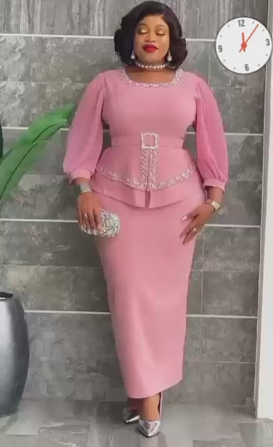 Blush Peplum Elegance Set - Blouse and Skirt