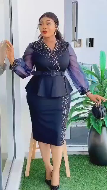 Midnight Sparkle Peplum Elegance Dress