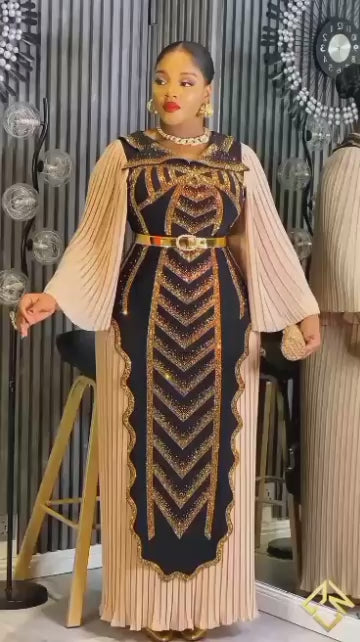Gilded Chevron Pleated Kaftan Dress