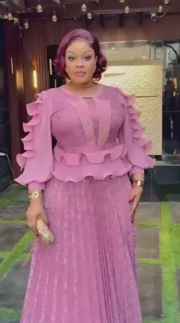 Lilac Ruffle & Pleated Two-Piece Set