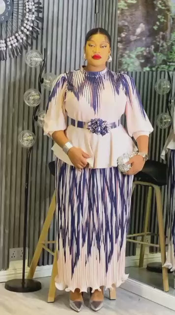 Elegant Taupe & Navy Ombre Peplum Dress