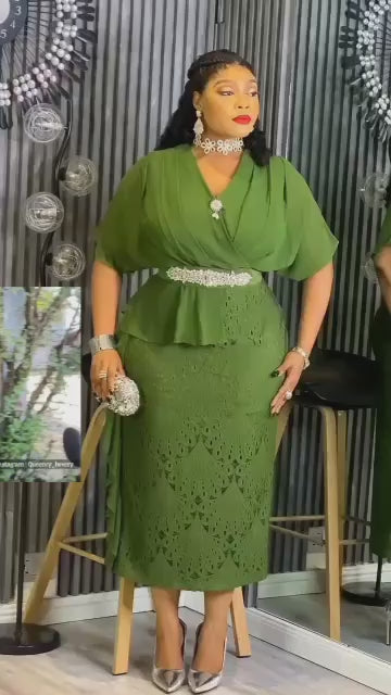 Emerald Green Peplum Lace Set -Blouse & Skirt