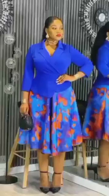 Bold Royal Peplum & Floral Skirt Dress