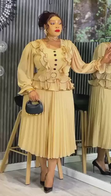 Golden Elegance Ruffle Peplum Dress