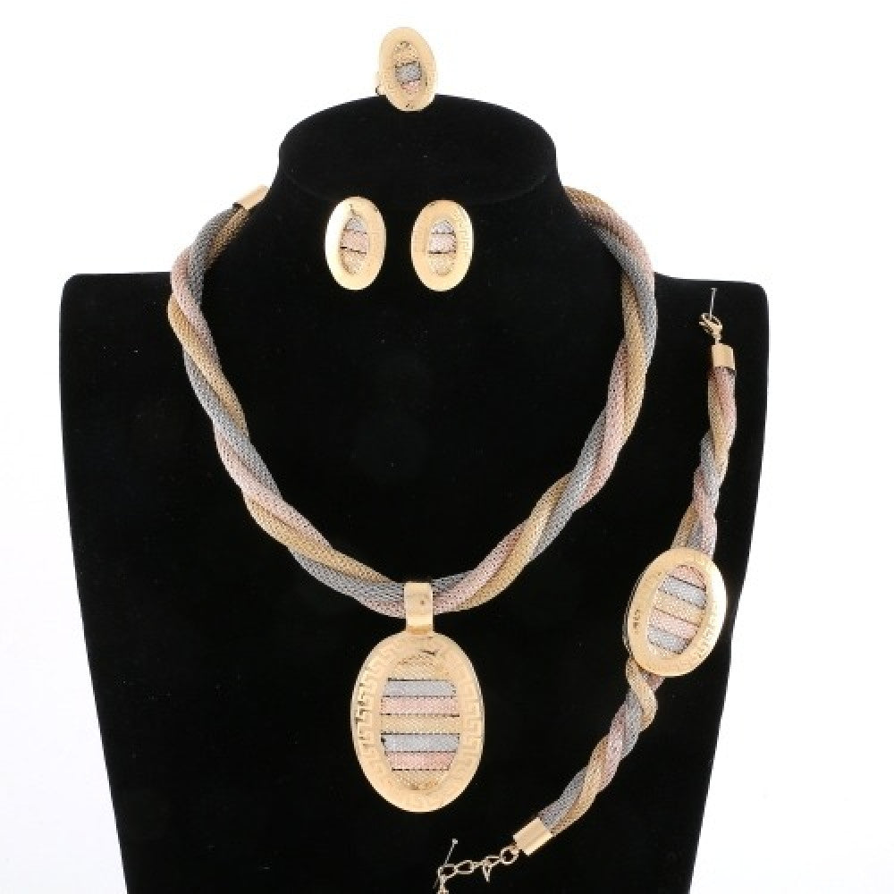 Gold Twist Necklace Earring Ring Set