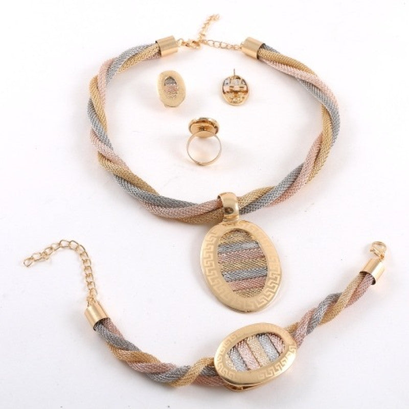 Gold Twist Necklace Earring Ring Set