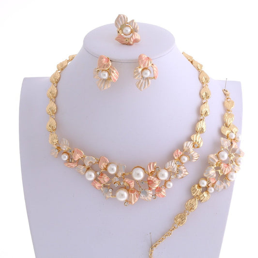 Plated Tone Metal Pearl Jewelry Set