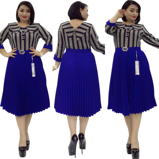 Pleated Skirt Sleeve Button Dress